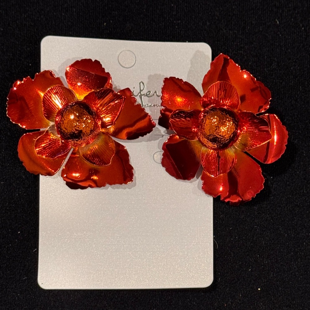 Jennifer & Company Red Floral Post Statement Earrings Glam Boutique